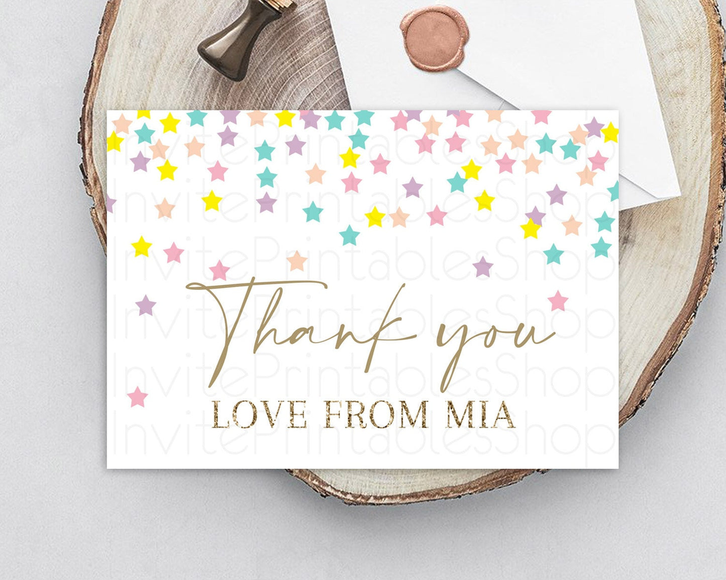 Star Thank You Card Pastel Stars Thank You Shooting Star Rainbow Colorful Confetti Twinkle Little Star Birthday Teacher Thank You D10601