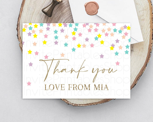 Star Thank You Card Pastel Stars Thank You Shooting Star Rainbow Colorful Confetti Twinkle Little Star Birthday Teacher Thank You D10601