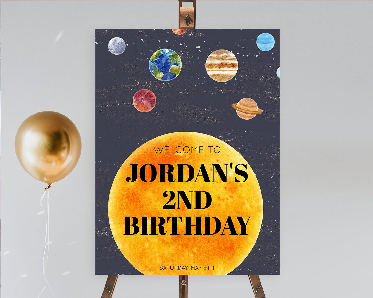 Space Birthday Welcome Sign Space Welcome Board First Trip Around the Sun Welcome Poster Planets Solar System ONE year Birthday Sign D10430