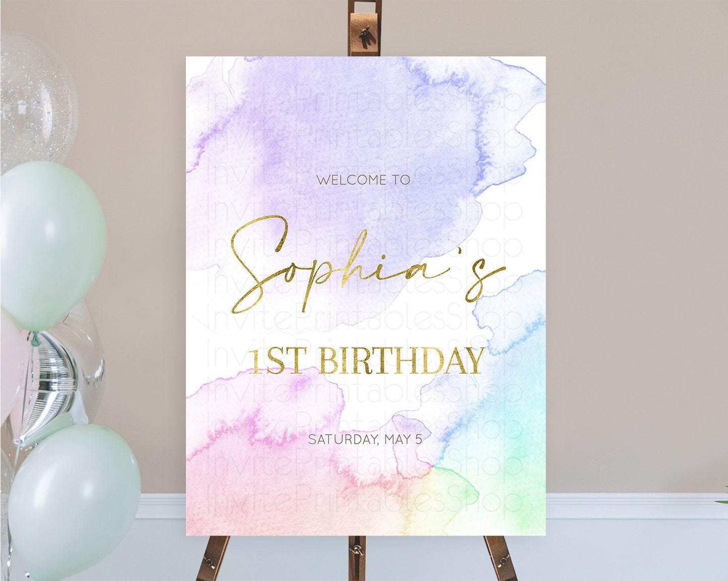 Pastel Welcome Sign Pastel Rainbow Welcome Sign Colorful Rainbow Confetti Watercolor Glitter Pastel First Birthday Welcome Sign D10215