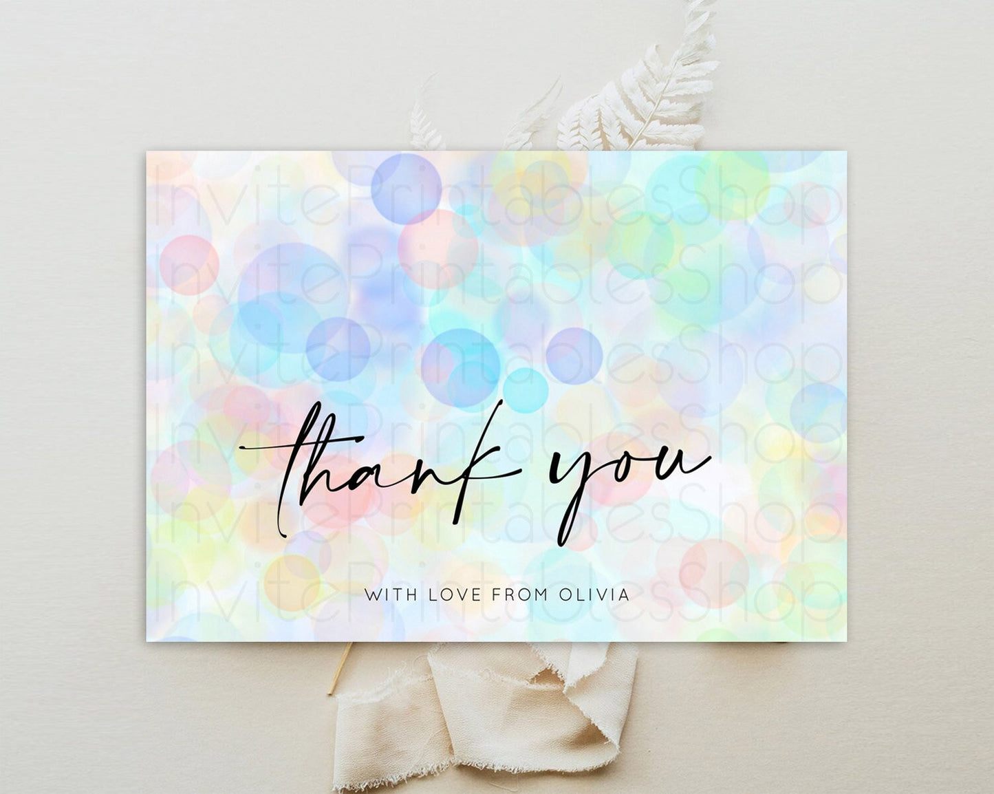 Pastel Thank You Bubbles Thank You Card Bubble Bath Birthday Thank You Card Rainbow Pastel Colorful Confetti Teacher Thank You Cards D10446