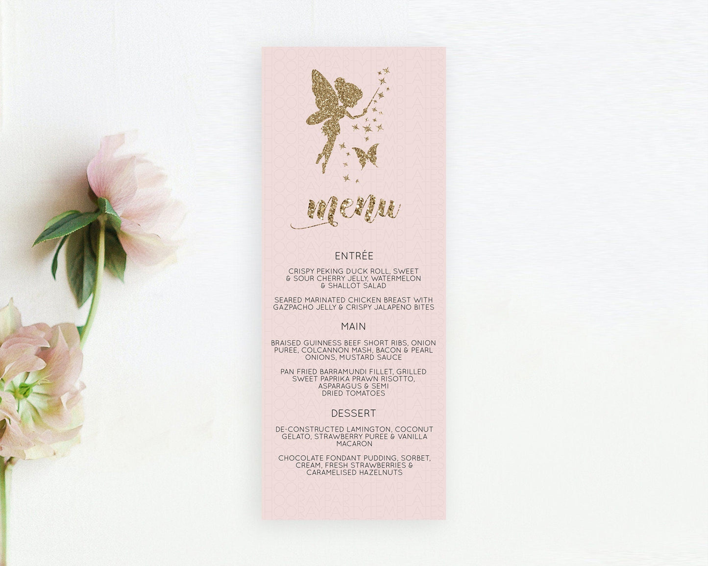 Fairy Menu Fairy Menu Template Enchanted Garden Pastel Floral Butterfly Table Decor Fairy Secret Garden Dinner Dessert Food Menu D10899
