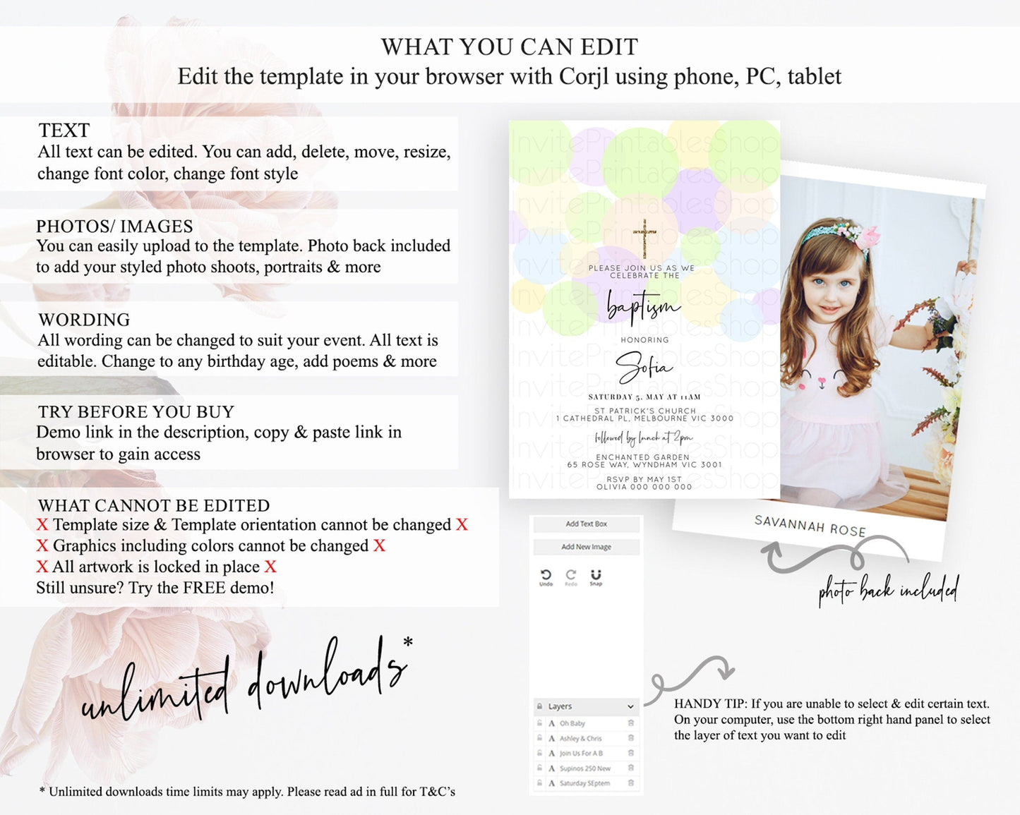 Pastel Baptism Invitation Pastel Confetti Baptism 1st Birthday Invitation Colorful Rainbow Confetti Bubbles Christening Invitation D10228
