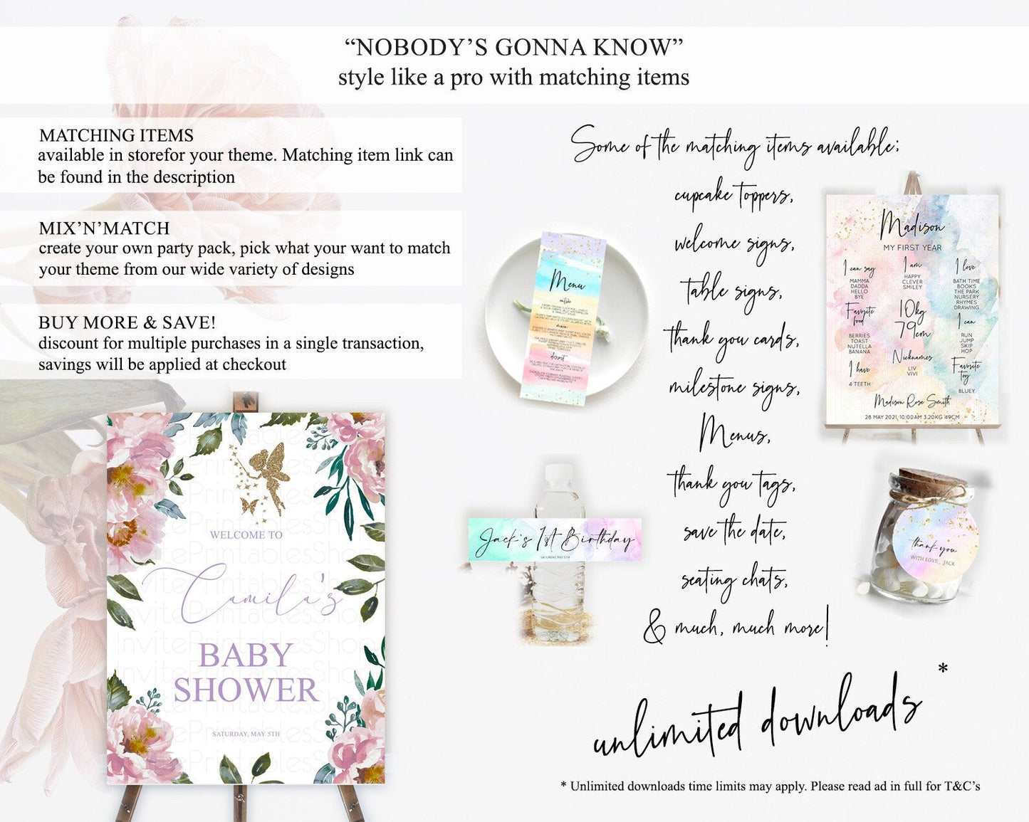 Fairy Baby Shower Welcome Sign Fairy Welcome Board Enchanted Garden Pastel Floral Butterfly Decor Secret Garden Fairy Welcome Sign D10727