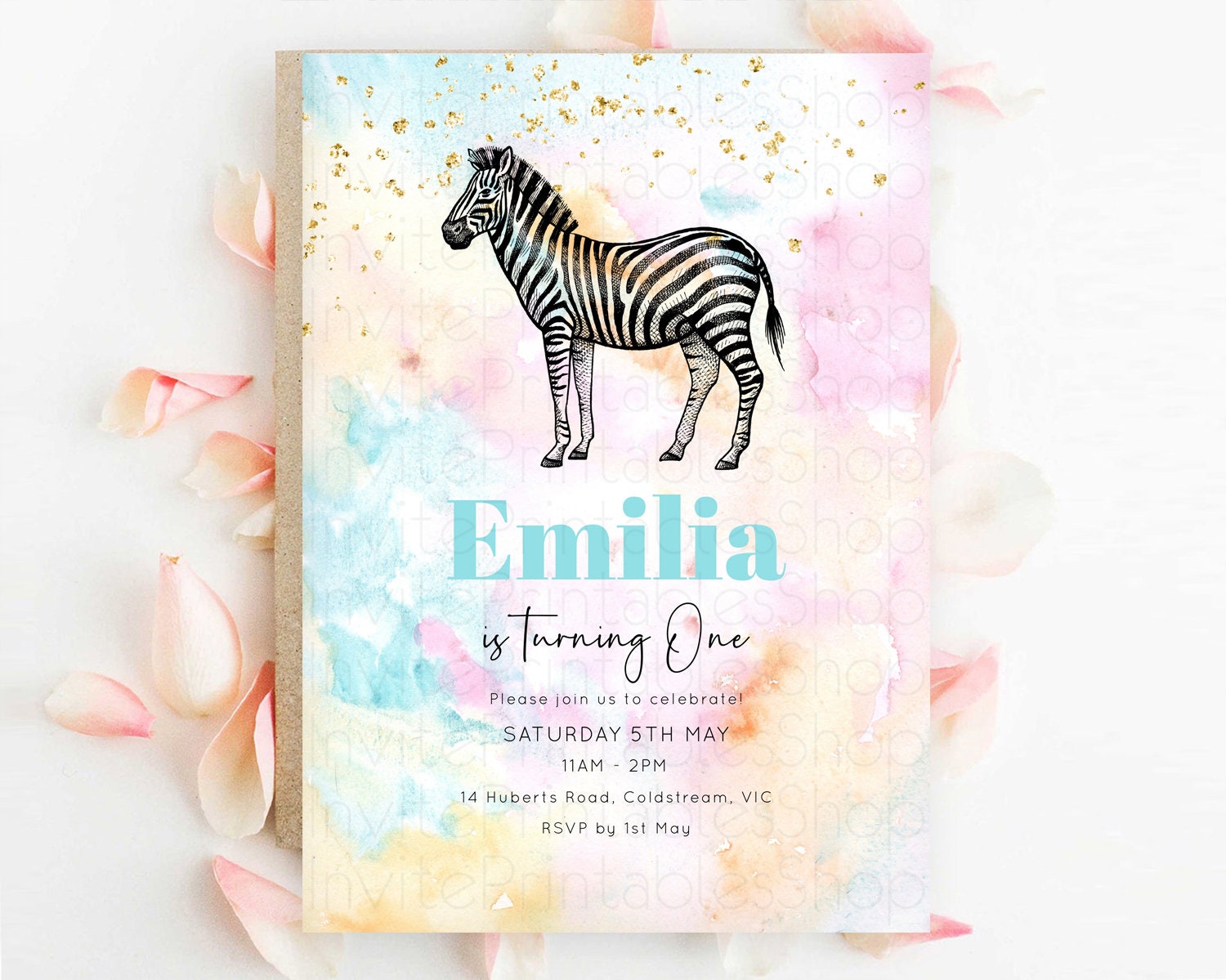 Editable Pastel Zebra Birthday Invitation Pastel Zebra Invite Rainbow Zebra
