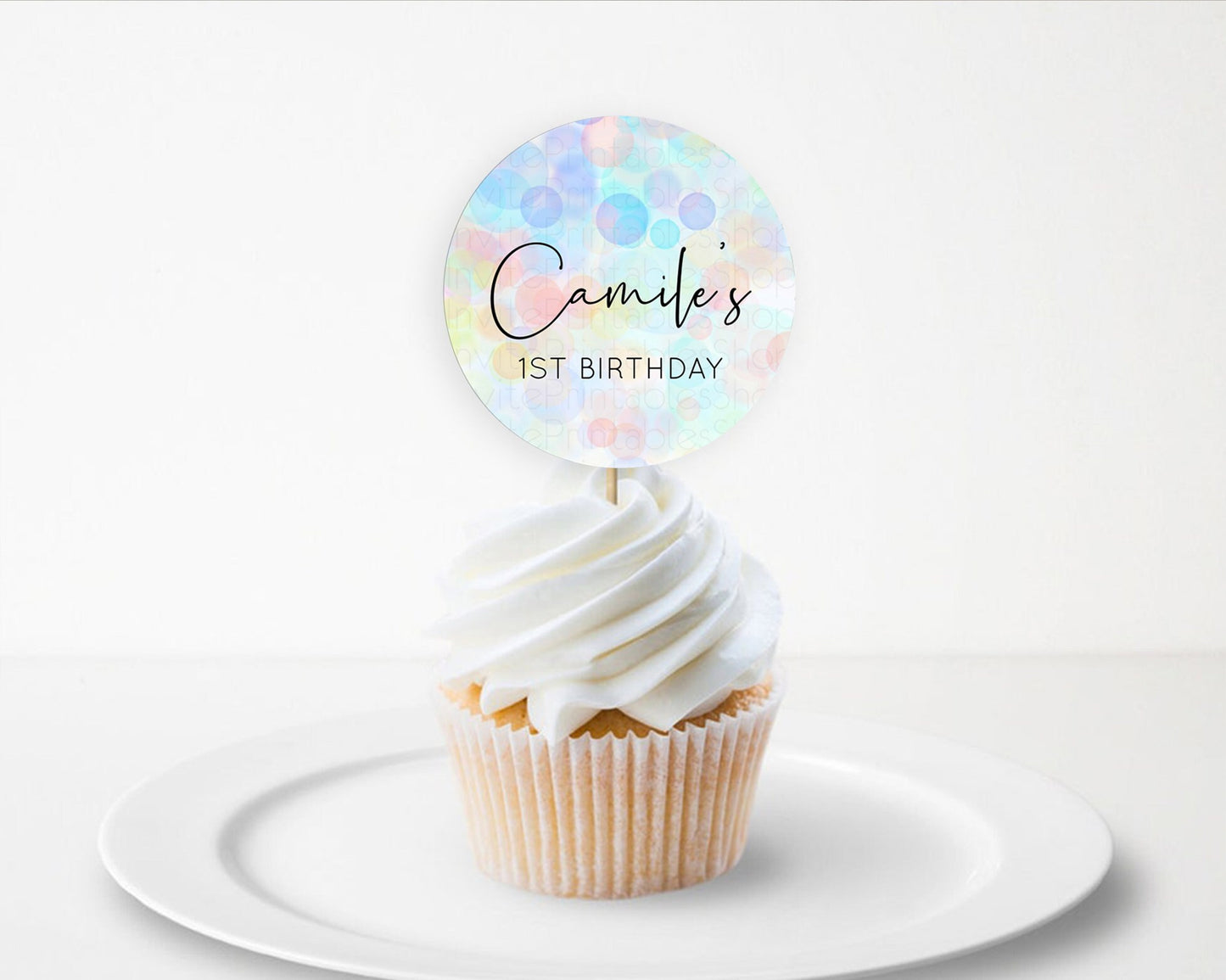 Pastel Cupcake Toppers Pastel Confetti Cupcake Topper Bubbles Sprinkles Colorful Rainbow Confetti Cupcake First Birthday Party Décor D10445