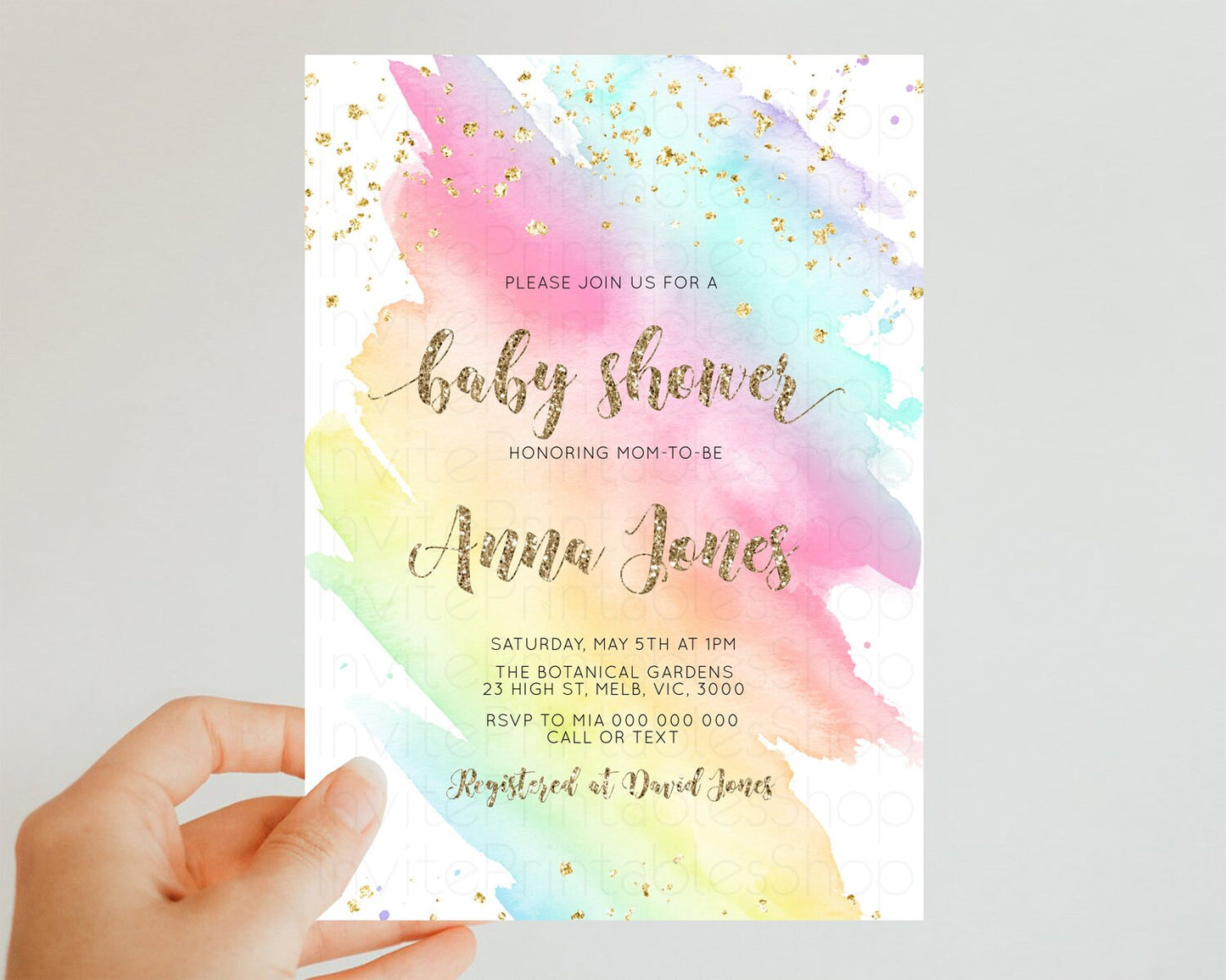 Rainbow Baby Shower Invitation Pastel Ombre Baby Sower Invite Colorful Splash Invite Sprinkles Confetti Watercolor Baby Shower Invite D10495