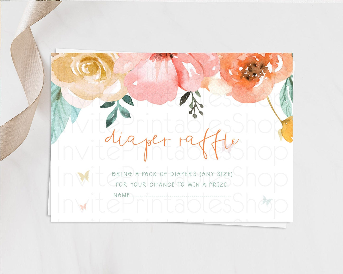 Secret Garden Diaper Raffle Card Boho Wildflower Diaper Raffle Insert Pastel Flower Garden Baby Shower Card Flower Raffle Game D10347