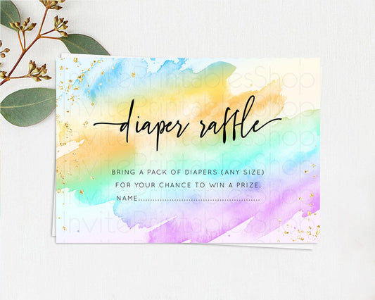 Pastel Diaper Raffle Card Pastel Rainbow Diaper Raffle Insert Colorful Ombre Watercolor Diaper Ticket Confetti Glitter Raffle Game D10425