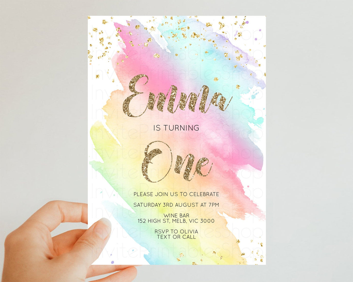 Rainbow Birthday Invitation Pastel Rainbow Birthday Invitation Ombre Watercolor Invite Colorful Splash Glitter Sprinkles 1st 2nd 3rd G518