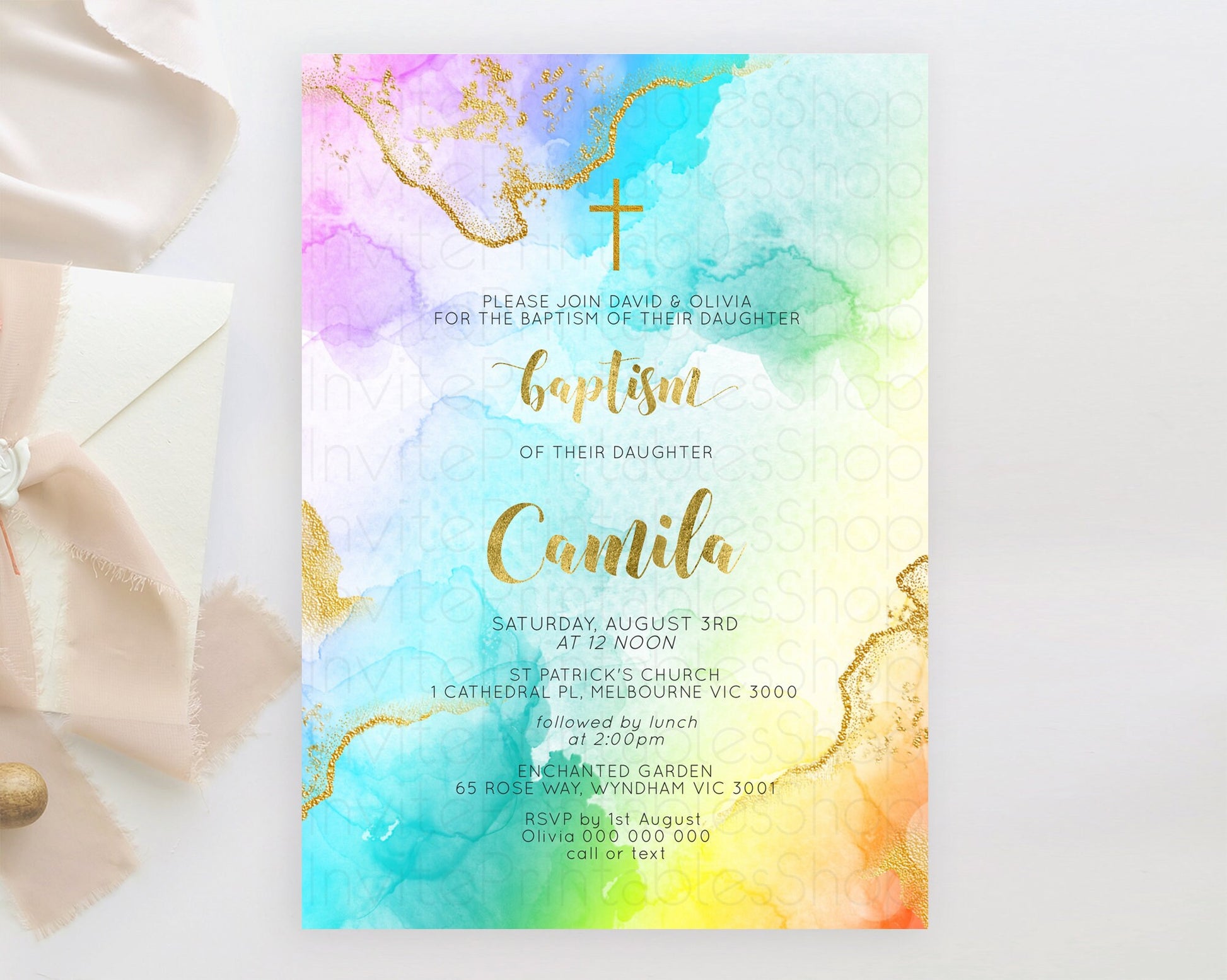 Editable Pastel Baptism Invitation Pastel Colors Watercolor Baptism 1st Birt