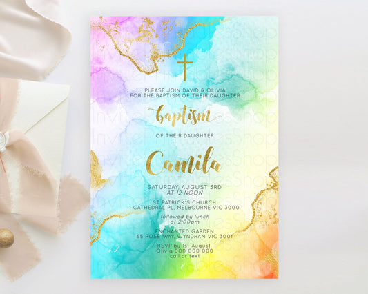 Editable Pastel Baptism Invitation Pastel Colors Watercolor Baptism 1st Birt