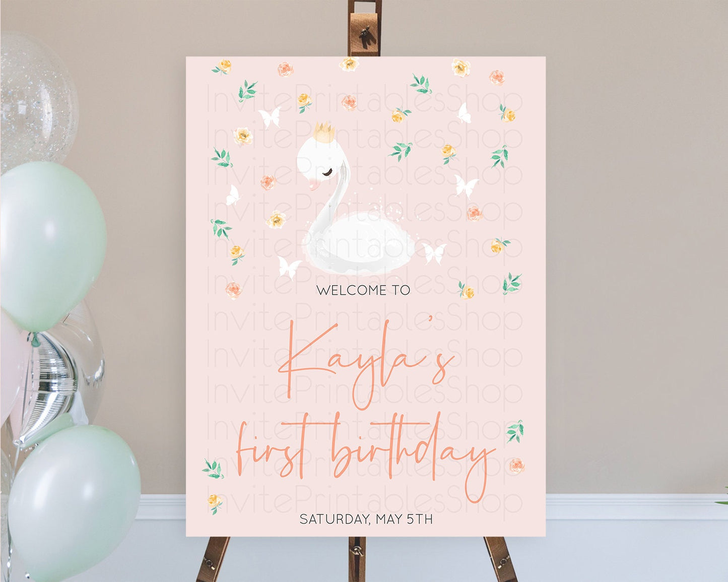 Swan Welcome Board Swan Princess Ballet Welcome Sign Enchanted Swan Lake Secret Garden Pastel Floral First Birthday Welcome Sign D10388
