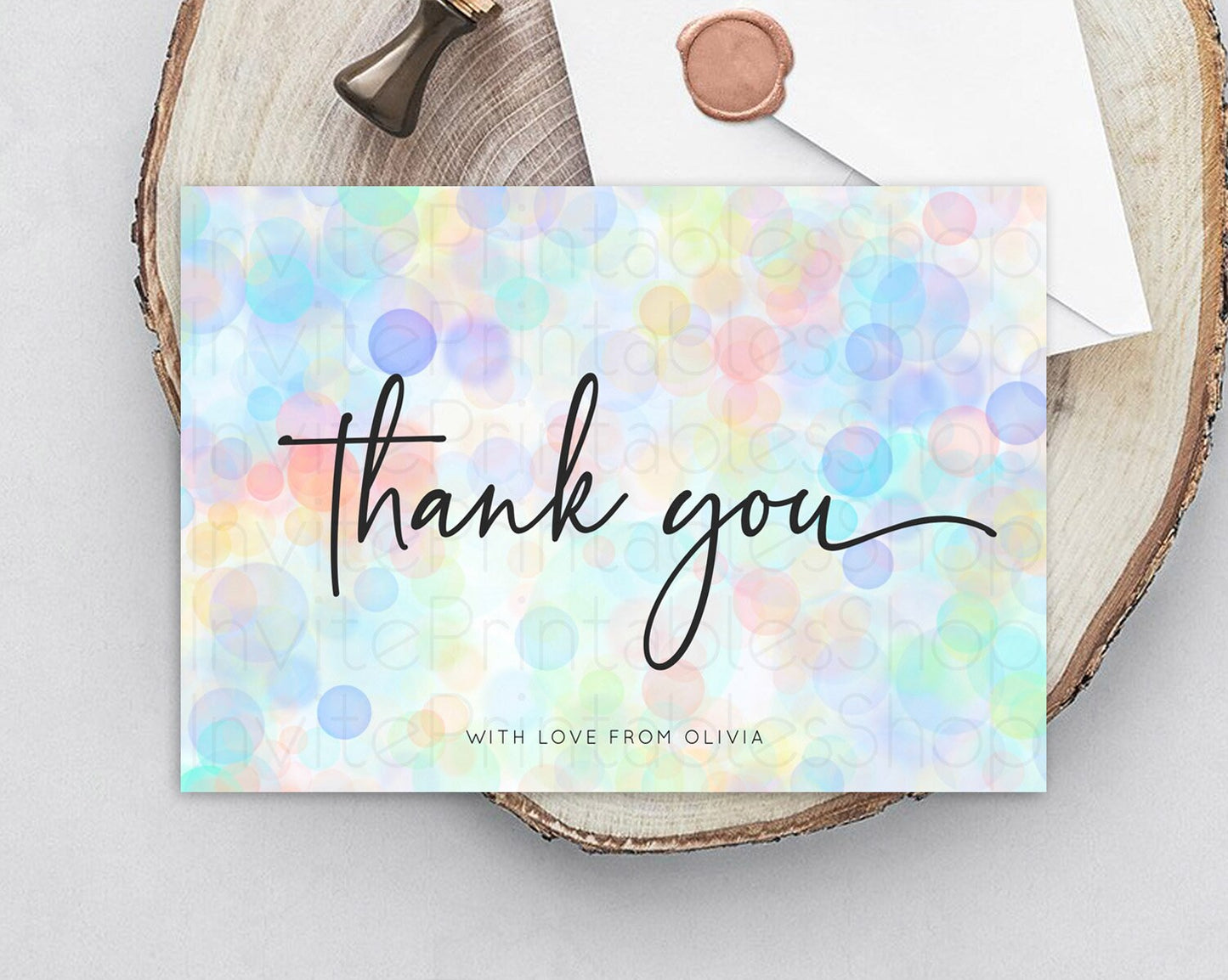 Pastel Thank You Bubbles Thank You Card Bubble Bath Birthday Thank You Card Rainbow Pastel Colorful Confetti Teacher Thank You Cards D10444