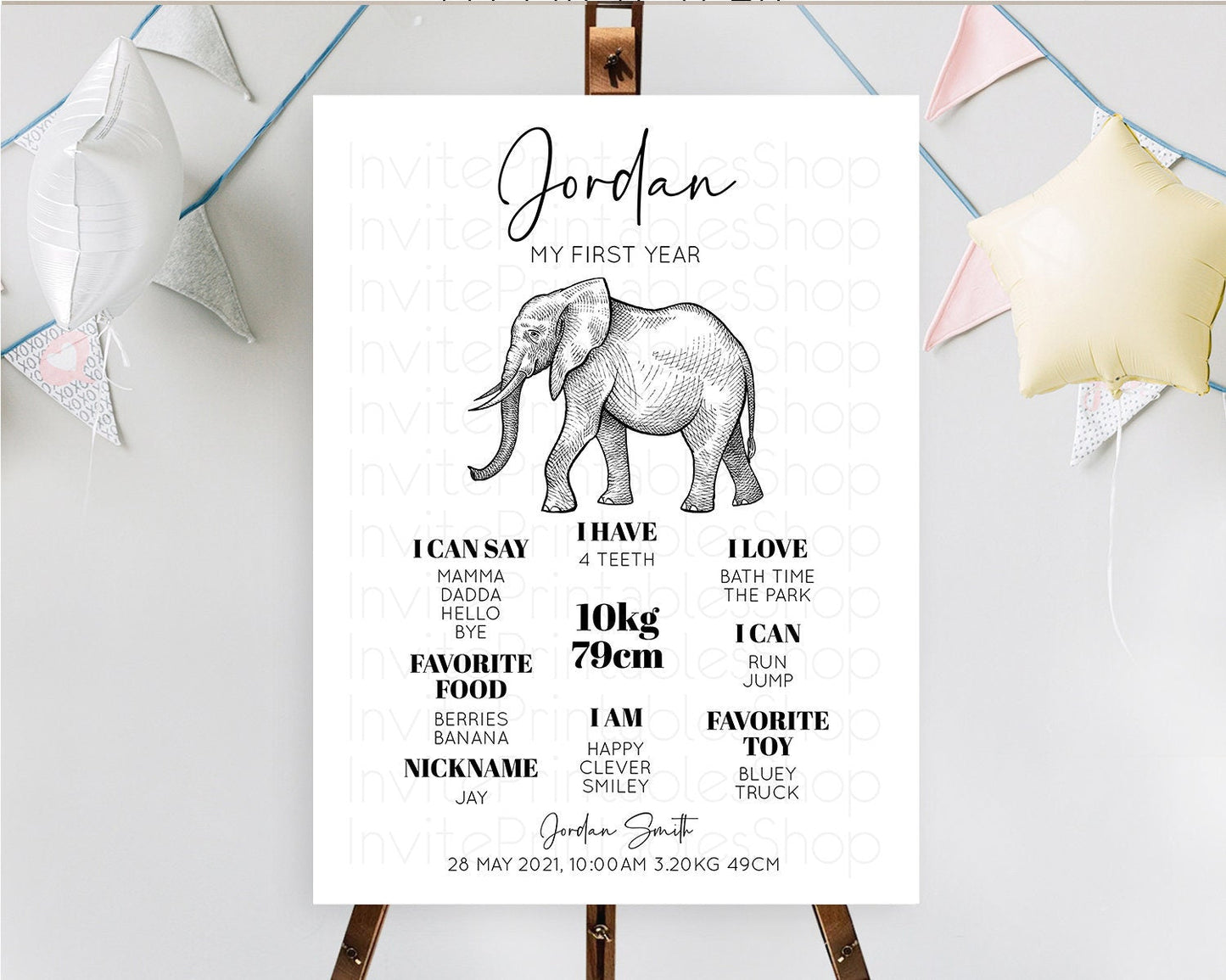 Elephant First Birthday Milestone Board Elephant Milestone Poster One Wild Year Safari Adventure Elephant Zoo Birthday Welcome Sign D10248