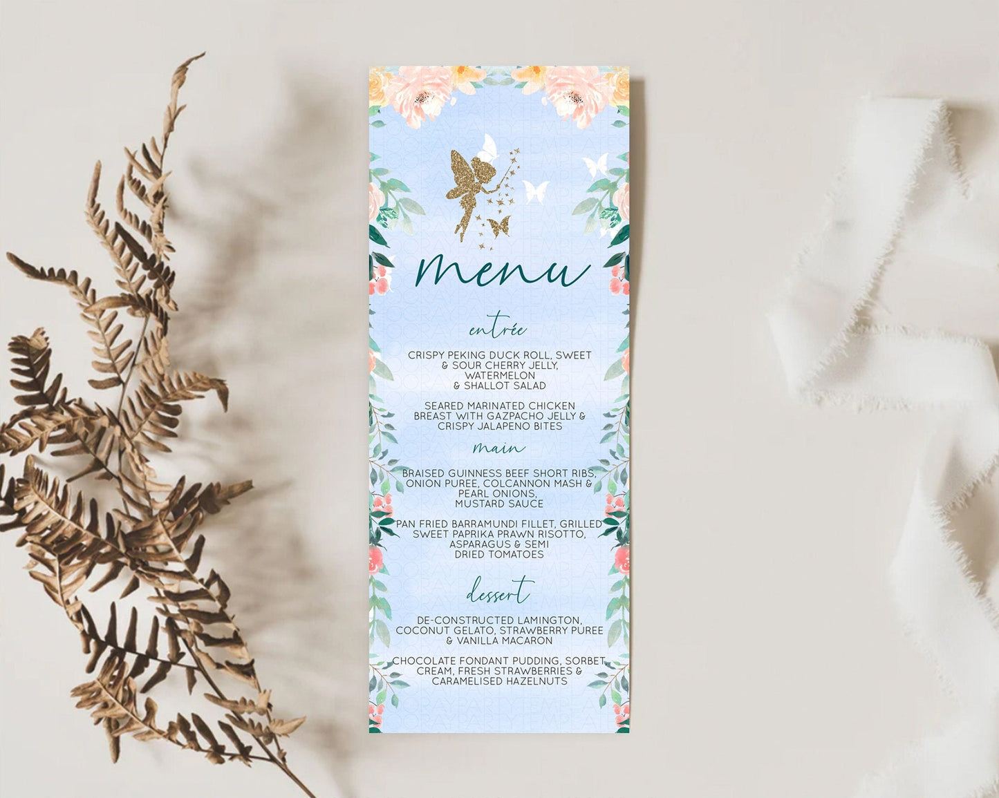 Fairy Menu Fairy Menu Template Enchanted Garden Pastel Floral Butterfly Table Decor Fairy Secret Garden Dinner Dessert Food Menu D10794