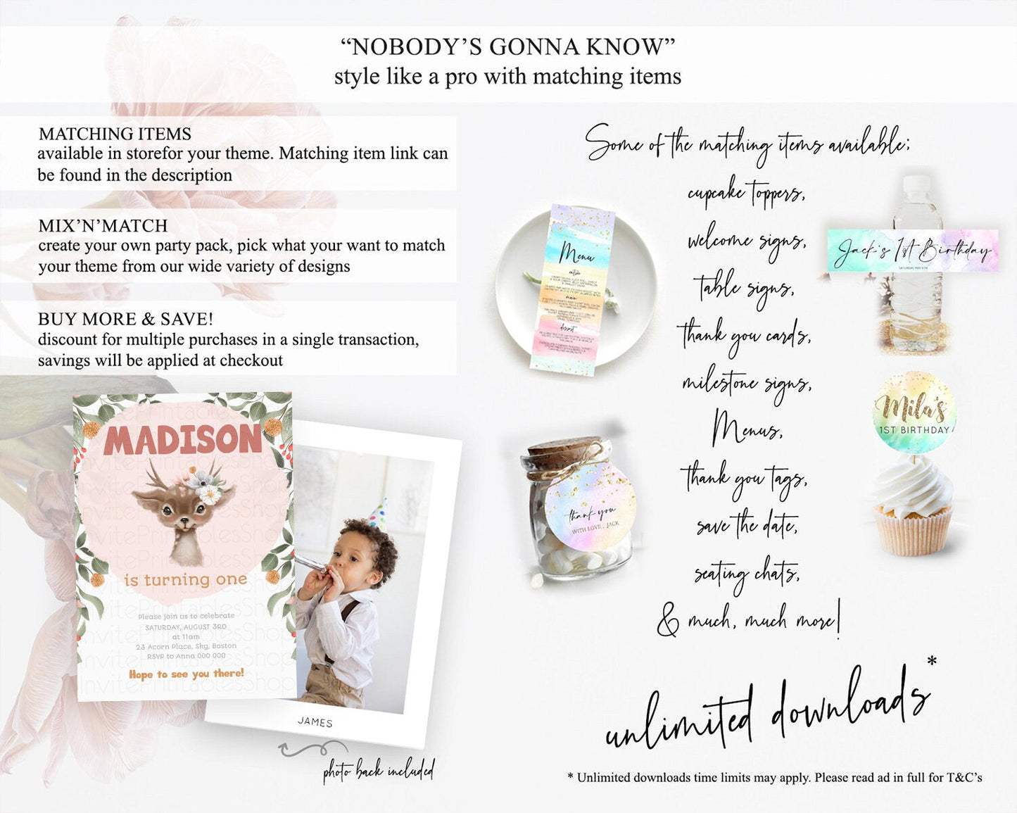 Fawn Birthday Invitation Deer Birthday Invitation Enchanted Forest Party Butterfly Pastel Flowers Whimsical 2nd 1st First Birthday D10656