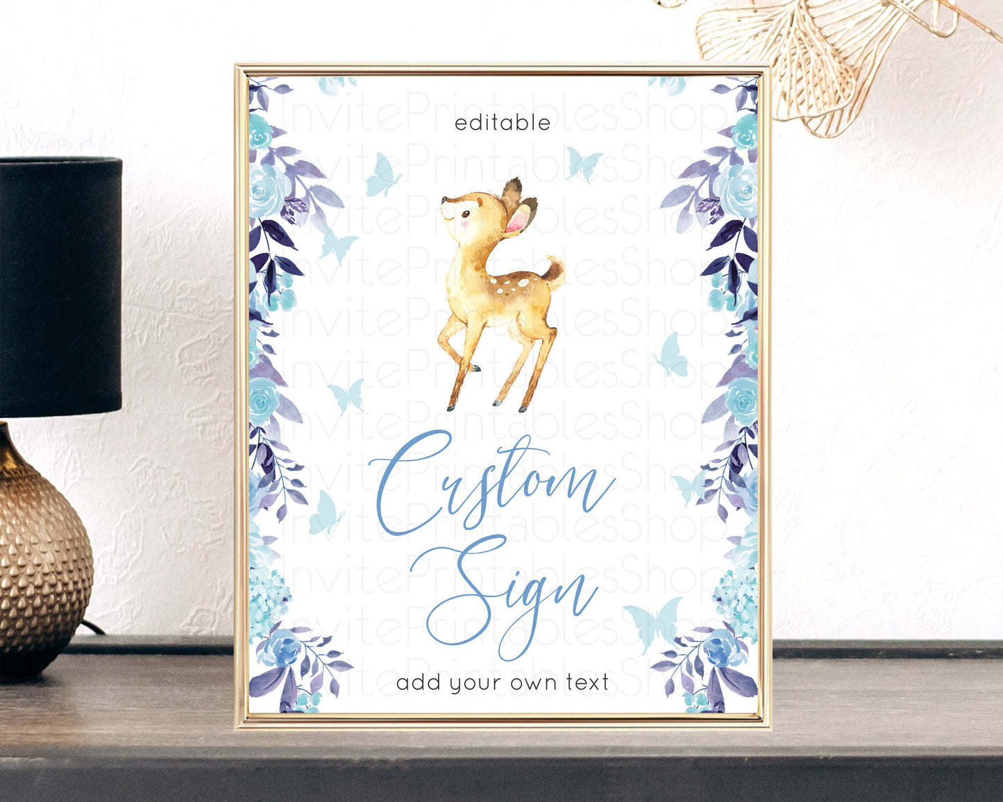 Fawn Deer Sign Pastel Floral Deer Table Sign Decor  Enchanted Forest Butterfly Party 1st Birthday Baptism Baby Shower Bridal Shower D10917