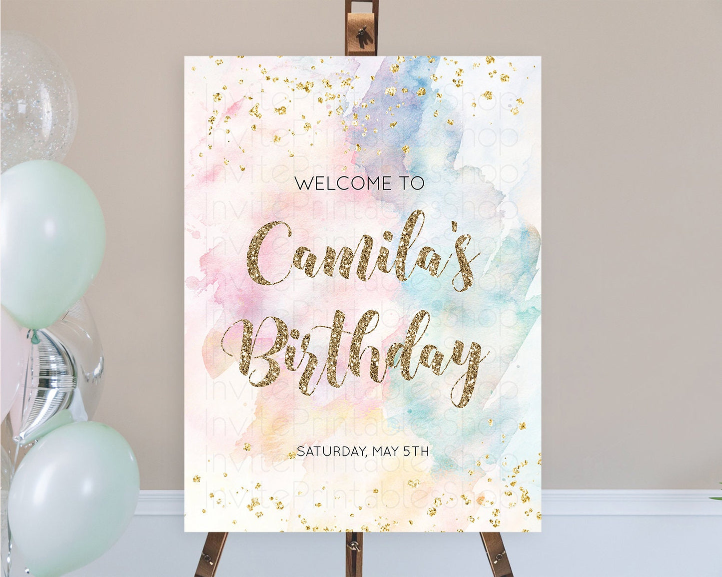 Pastel Welcome Sign Pastel Rainbow Welcome Sign Colorful Rainbow Confetti Watercolor Glitter Pastel First Birthday Welcome Sign D10264