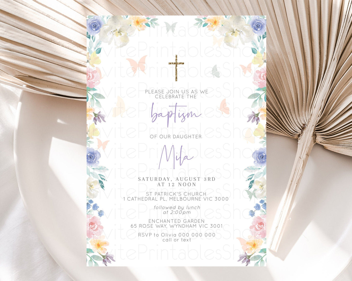 Secret Garden Baptism Invitation Wildflower Baptism Birthday Invite Pastel Flowers Christening Invite Enchanted Garden Boho Floral D10710