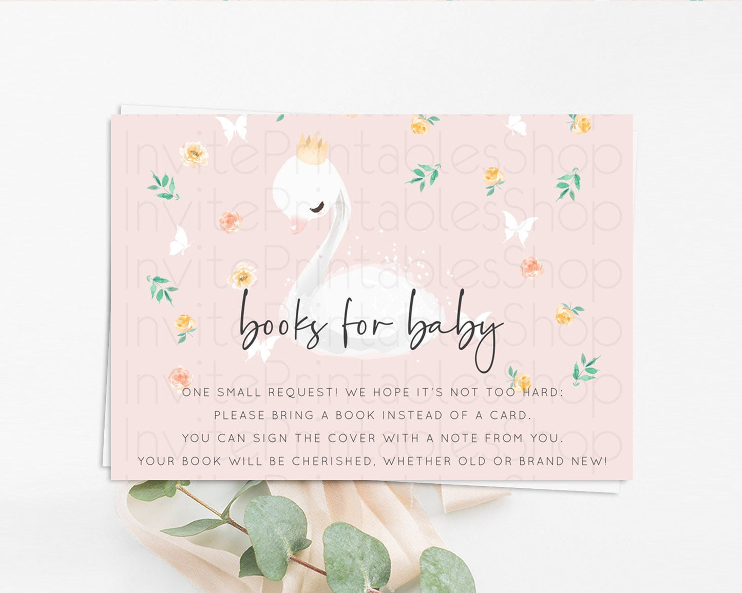 Swan Books For Baby Card Swan Princess Ballet Book Insert Enchanted Swan Lake Book Card Secret Garden Floral Book Poem Request D10388