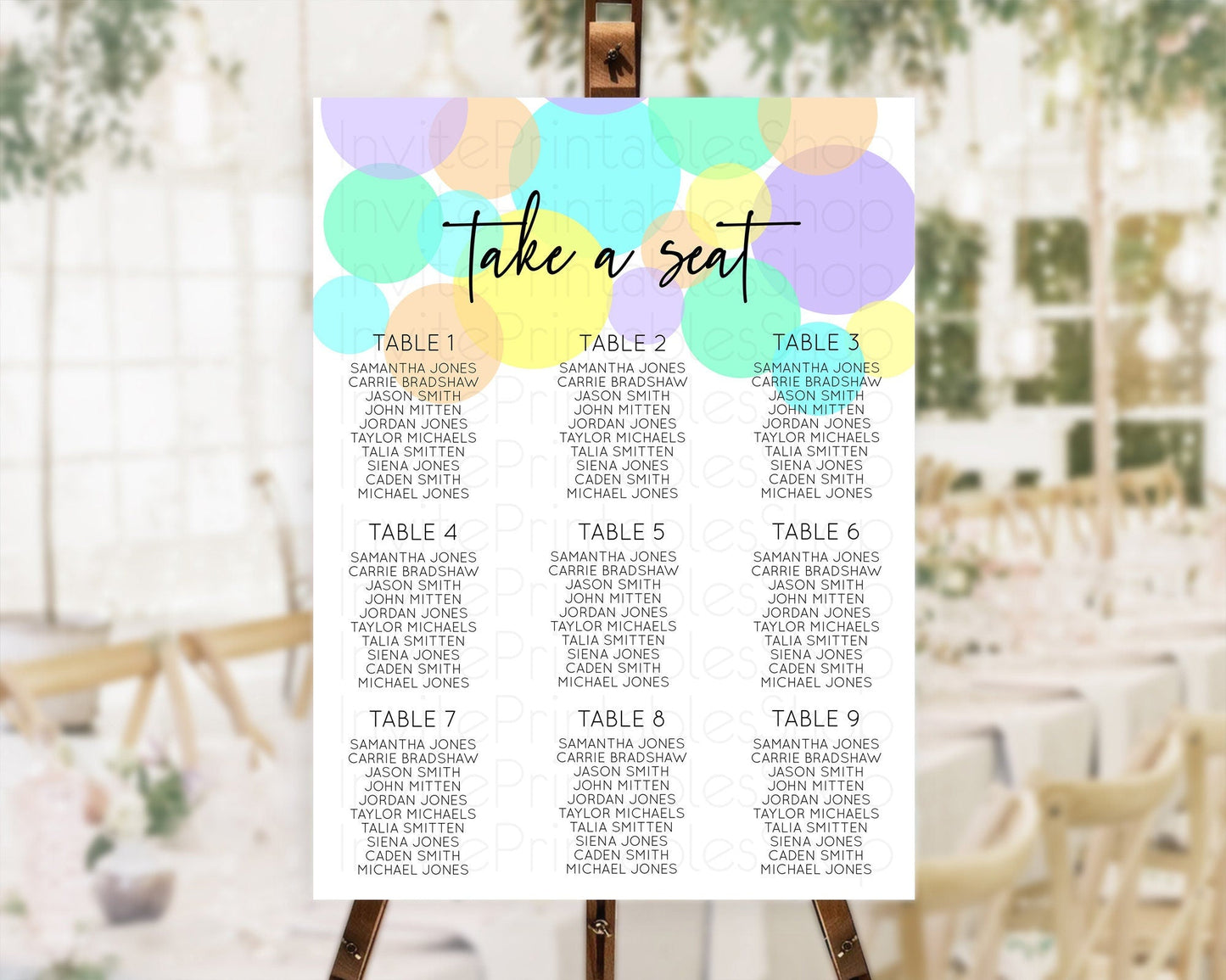 Pastel Seating Chart Pastel Confetti Seating Chart Bubbles Sprinkles Seating Sign Colorful Rainbow Decor Confetti Seating Board D10415