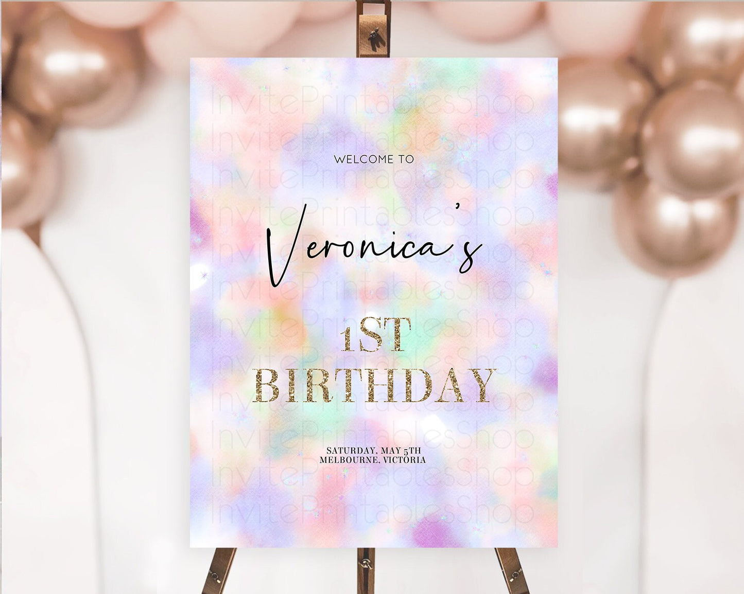 Pastel Welcome Sign Pastel Rainbow Welcome Sign Colorful Rainbow Confetti Watercolor Glitter Pastel First Birthday Welcome Sign D10697