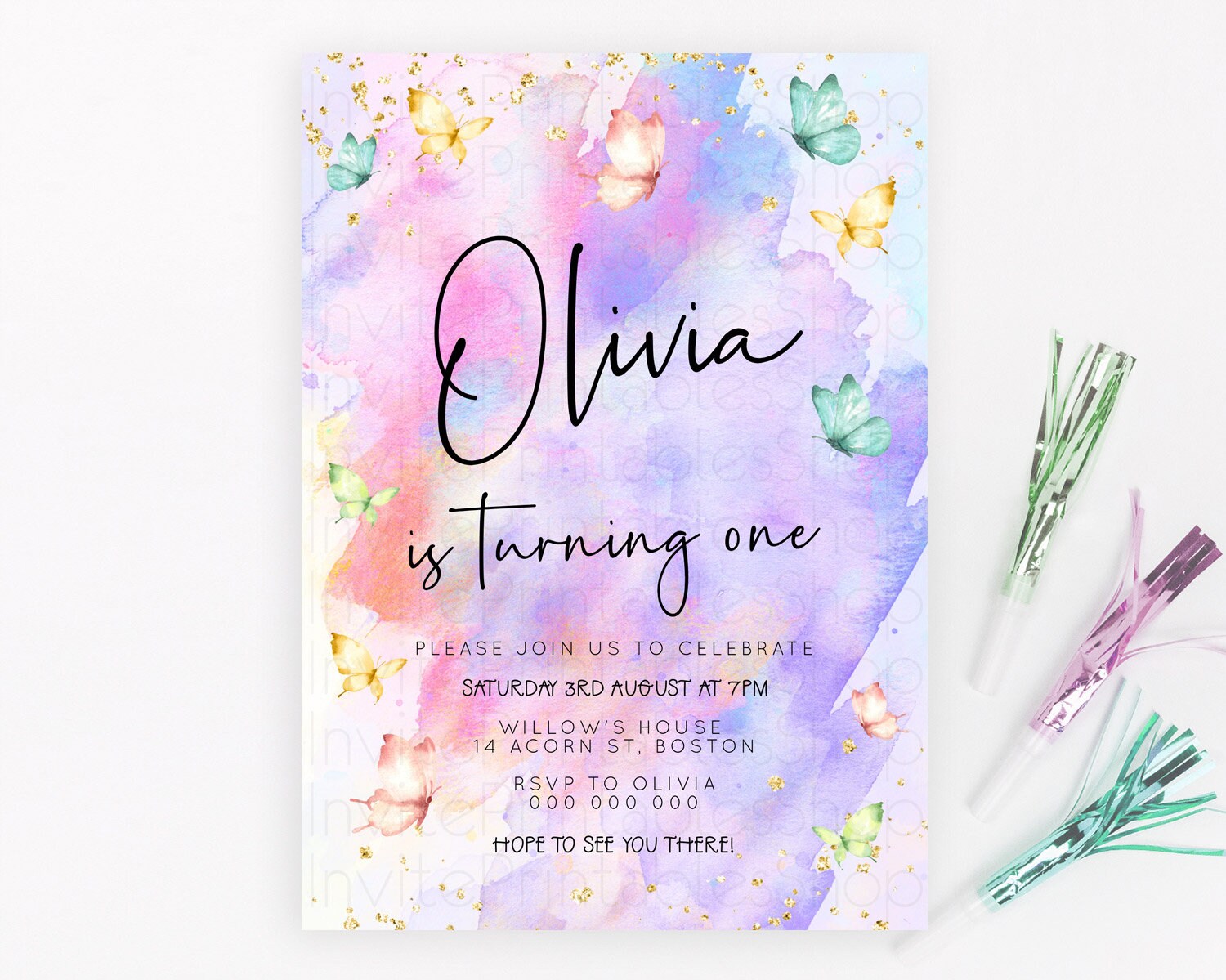 Editable Pastel Butterfly Birthday Invitation Butterfly Birthday Invitation