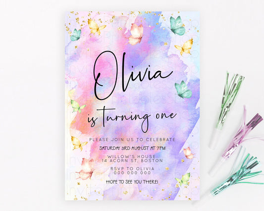 Editable Pastel Butterfly Birthday Invitation Butterfly Birthday Invitation