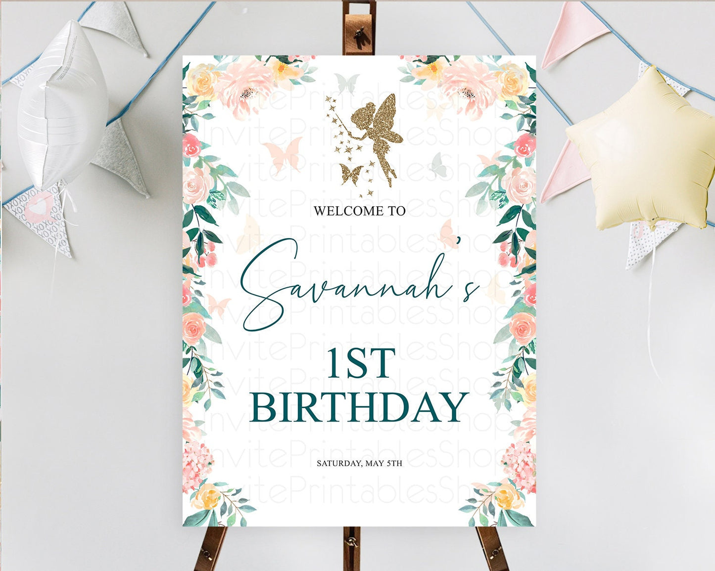 Fairy Welcome Sign Fairy Welcome Board Enchanted Garden Pastel Floral Butterfly Decor Secret Garden First Birthday Welcome Sign D10239