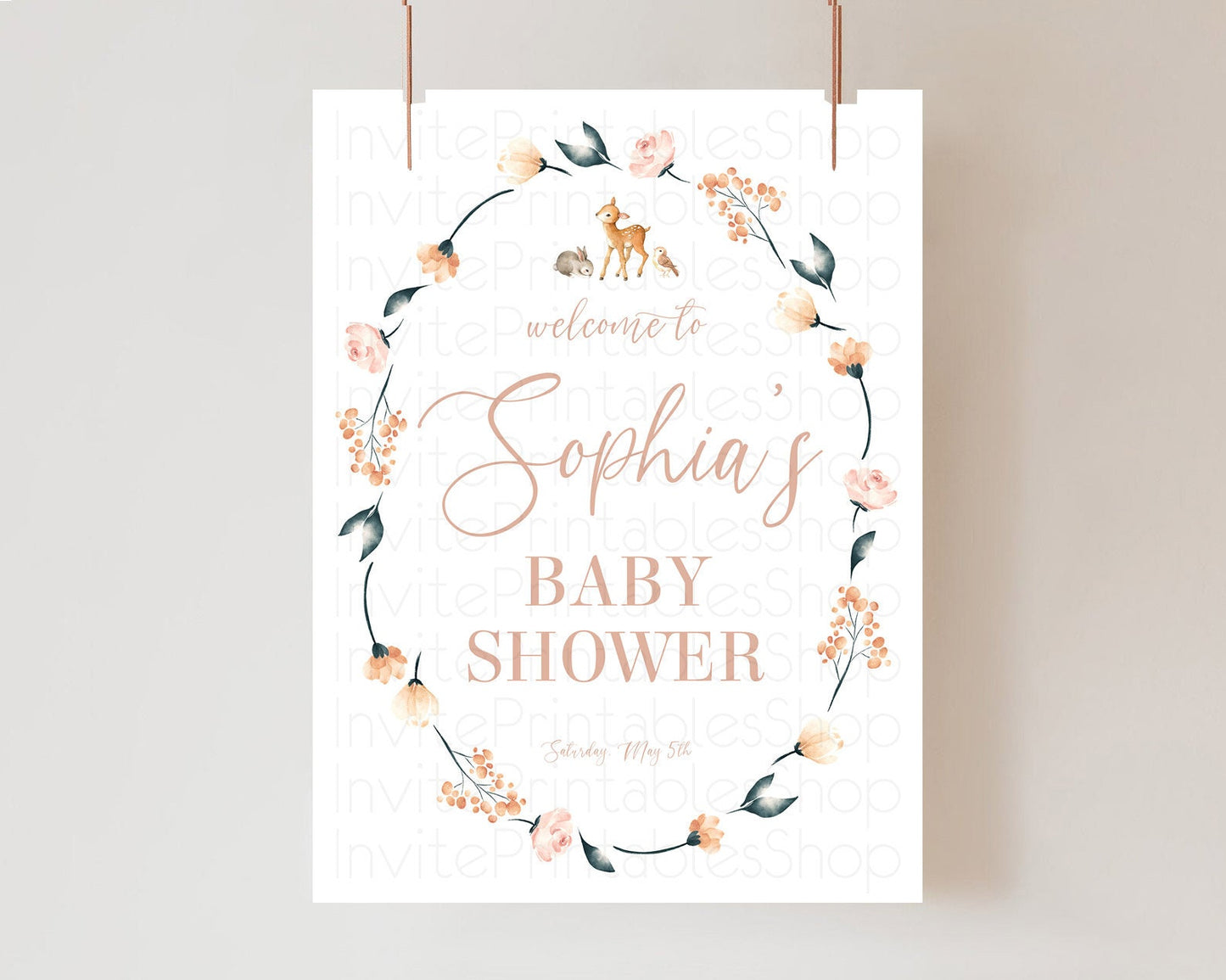 Editable Fawn Baby Shower Welcome Sign Deer Welcome Board Floral Deer Welcom