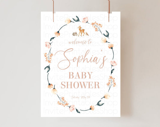 Editable Fawn Baby Shower Welcome Sign Deer Welcome Board Floral Deer Welcom