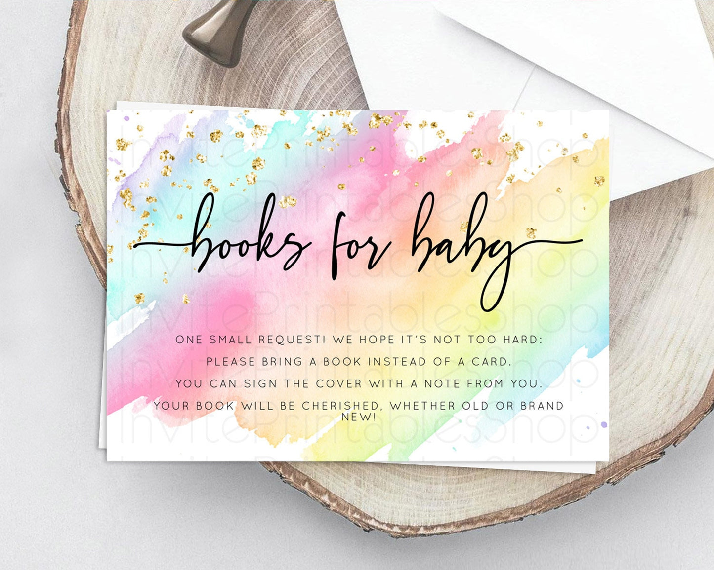 Pastel Books For Baby Card Pastel Rainbow Book Insert Colorful Ombre Watercolor Book Card Confetti Glitter Baby Book Poem Request D10495