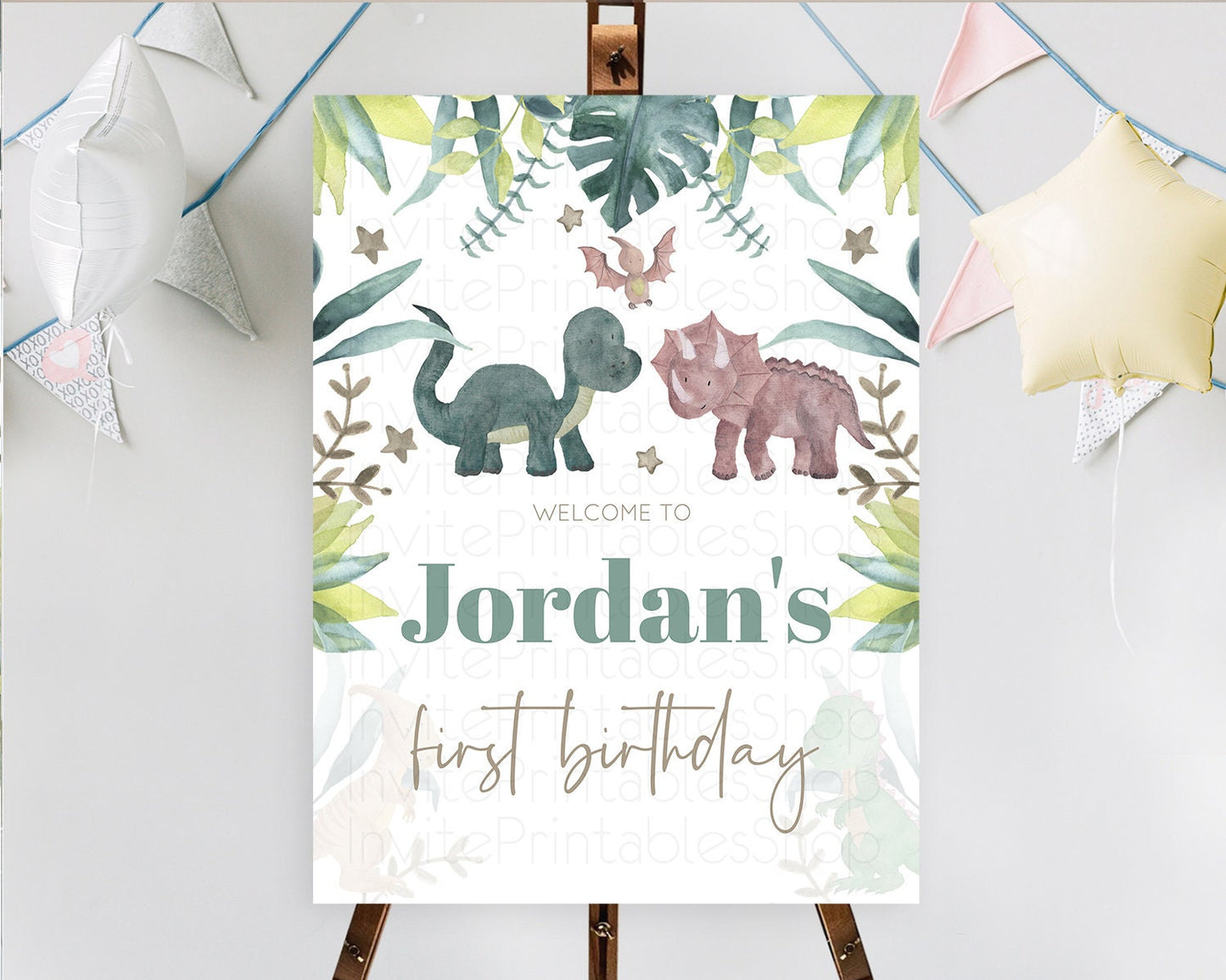 Dinosaur Welcome Sign Dinosaur Volcano Welcome Poster Dino Watercolor Volcano T-Rex Raptor Jurassic First Birthday Welcome Sign D10597