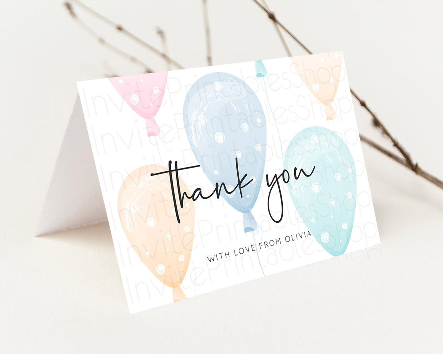 Pastel Balloons Thank You Colorful Balloon Thank You Card Rainbow Balloon Birthday Thank You Card Confetti Teacher Thank You Cards D10776