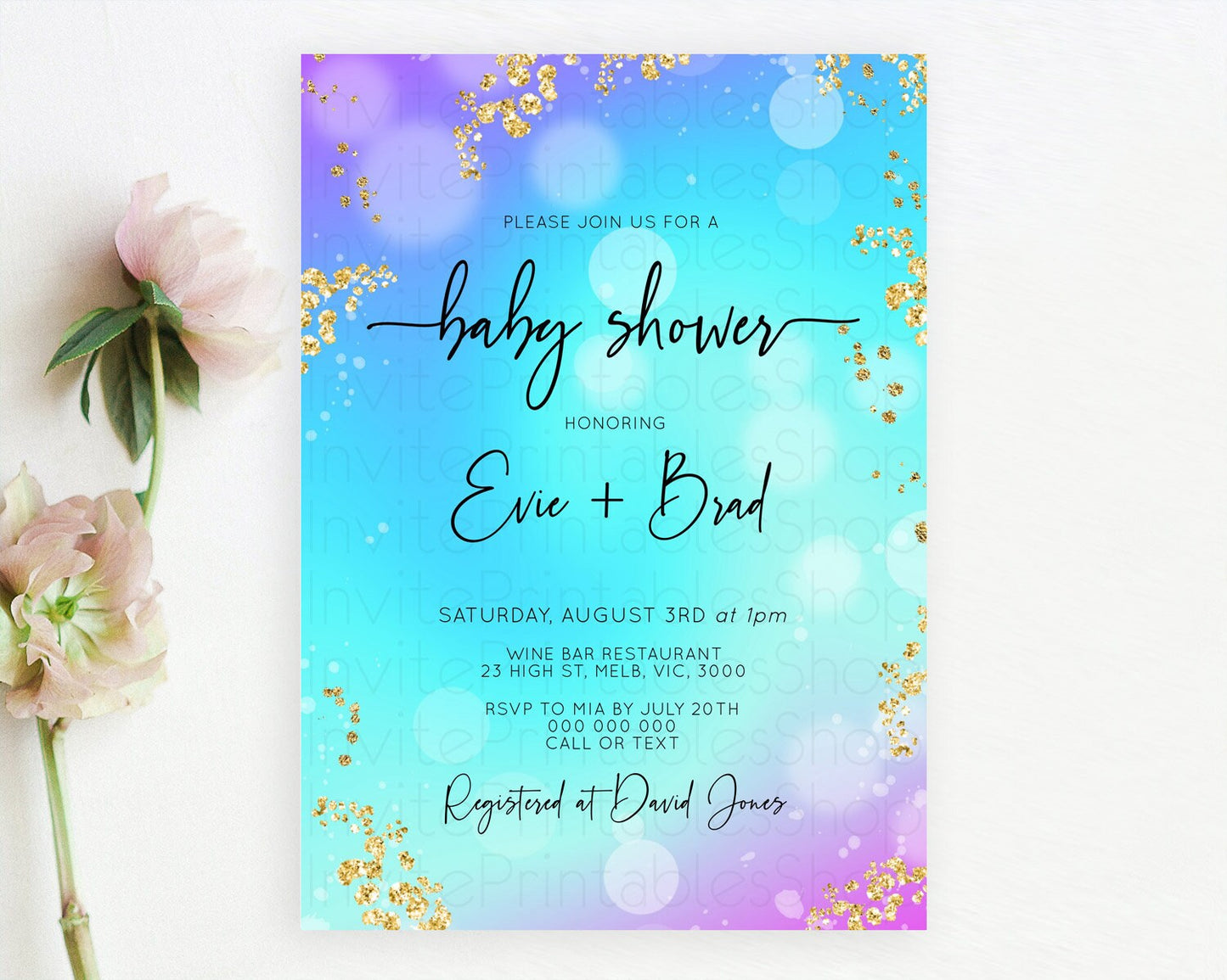 Mermaid Baby Shower invitation Pastel Mermaid Invitation Rainbow Fish Invitation Under The Sea Colorful Pastel Watercolor Invite D10573