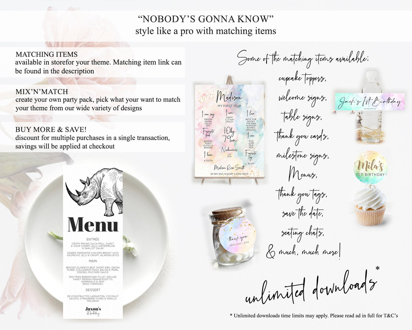 Rhino Menu Rhino Menu Template Rhino Party Table Decor Safari Adventure Decor Rhino Dinner Dessert Menu Rhino Party Food Menu D10253