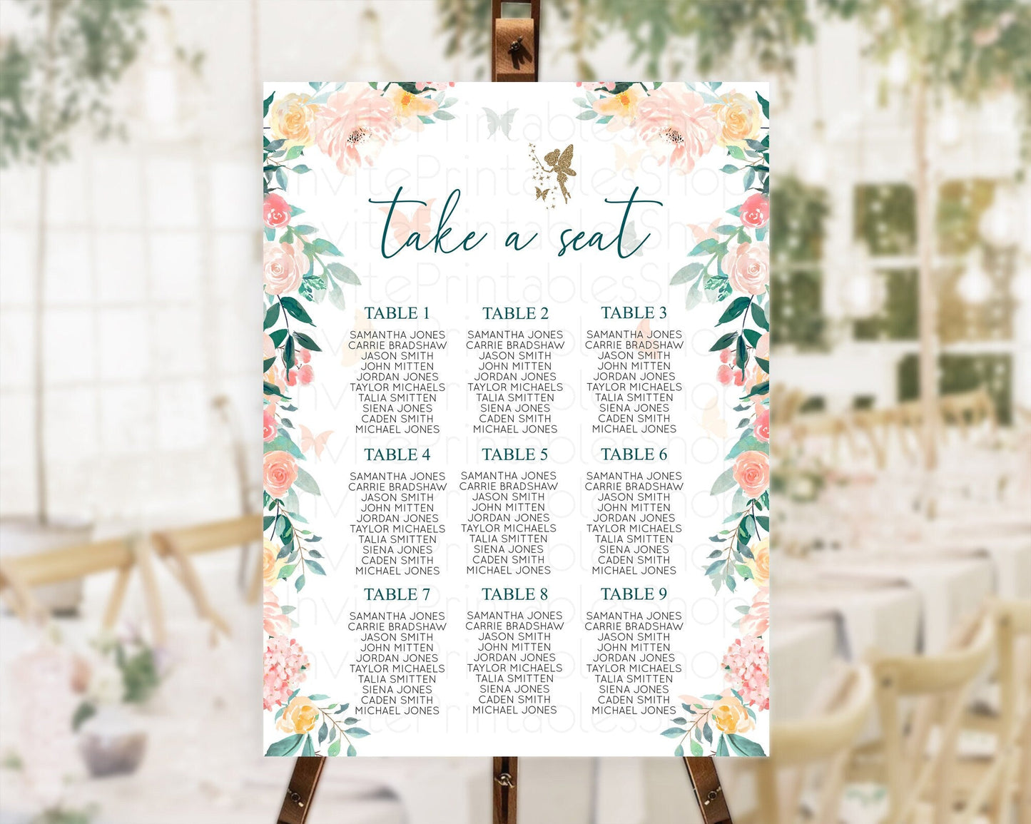 Fairy Seating Chart Pastel Fairy Seating Chart Fairy Tea Party Fairy Garden Seating Sign Enchanted Garden Floral Butterfly Decor D10239