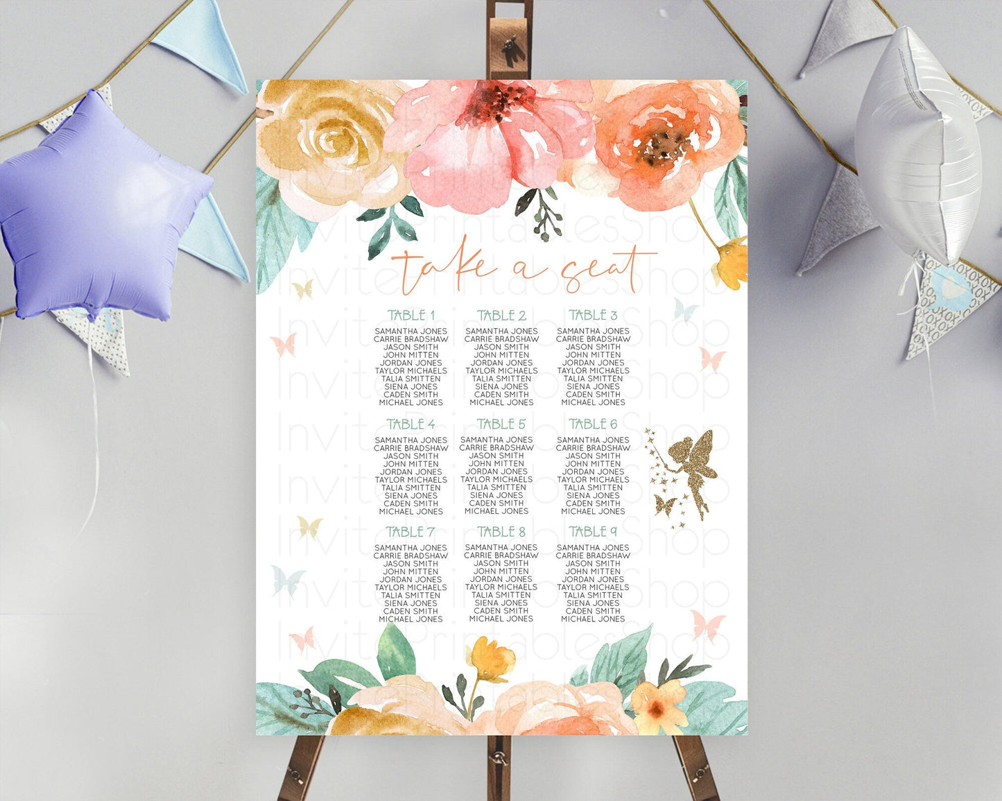 Fairy Seating Chart Pastel Fairy Seating Chart Fairy Tea Party Fairy Garden Seating Sign Enchanted Garden Floral Butterfly Decor D10346