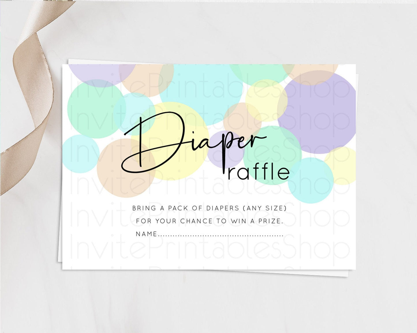 Rainbow Diaper Raffle Card Pastel Sprinkles Diaper Raffle Insert Rainbow Confetti Diaper Ticket Colorful Bubbles Pastel Raffle Game D10412