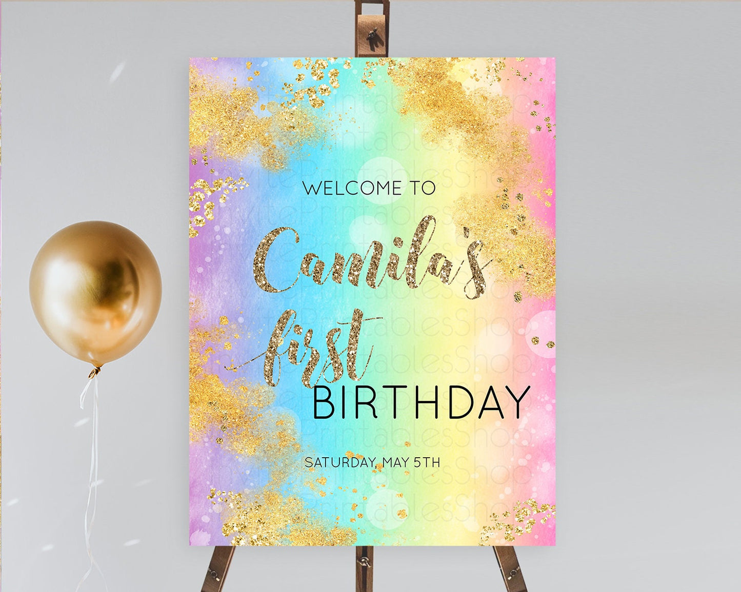 Pastel Welcome Sign Pastel Rainbow Welcome Sign Colorful Rainbow Confetti Watercolor Glitter Pastel First Birthday Welcome Sign D10561