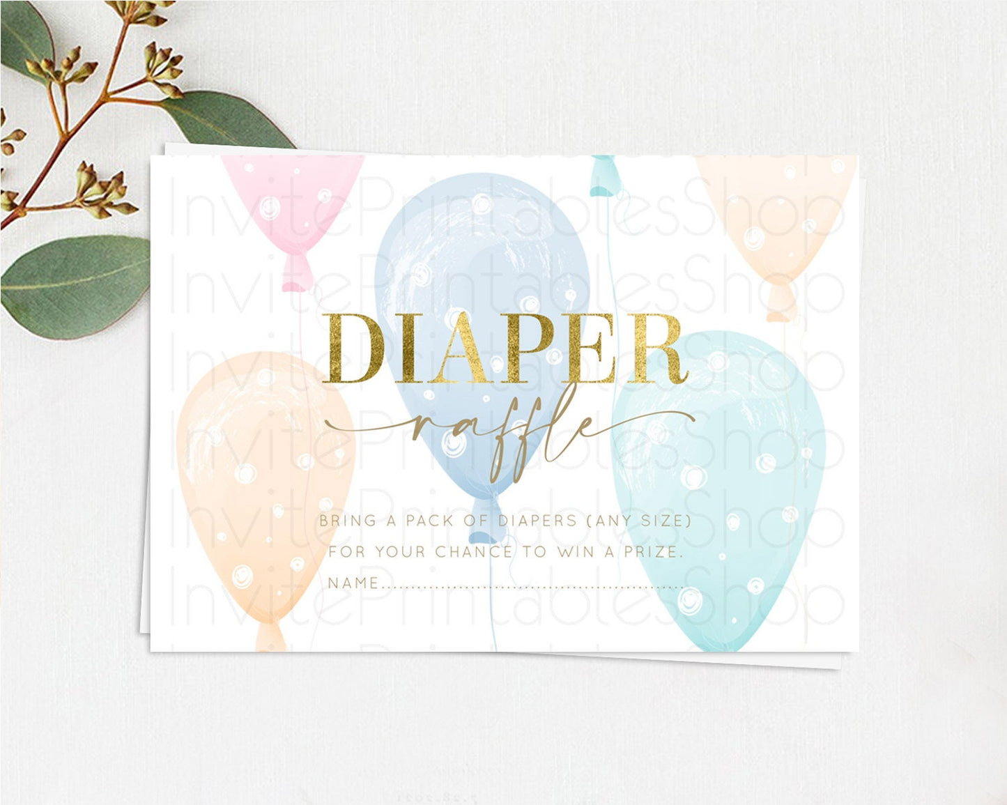 Pastel Balloons Diaper Raffle Card Colorful Balloon Diaper Raffle Insert Rainbow Balloon Diaper Ticket Confetti Balloon Raffle Game D10182