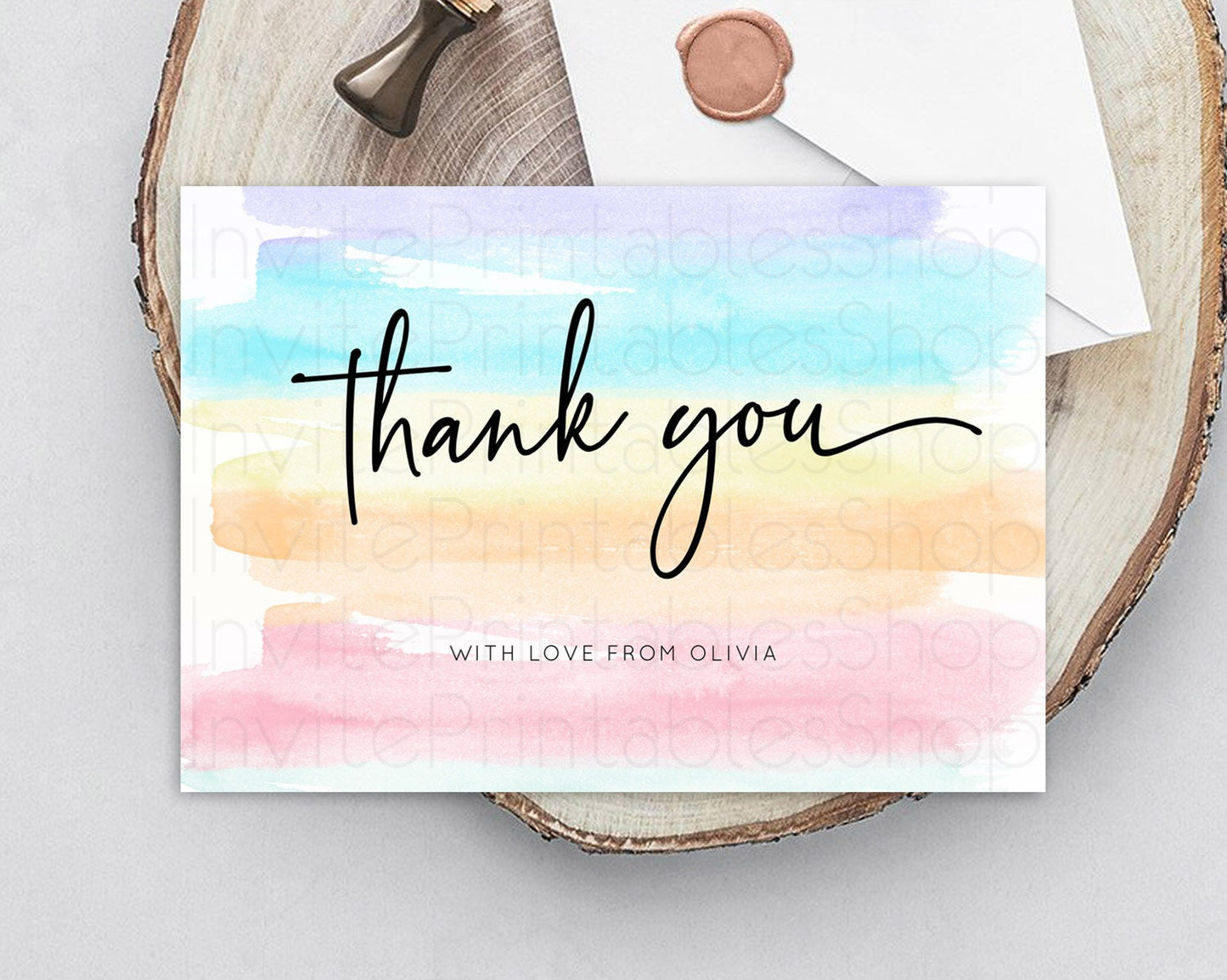 Pastel Thank You Rainbow Thank You Card Colorful Pastel Birthday Thank You Card Confetti Watercolor Pastel Teacher Thank You Cards D10505