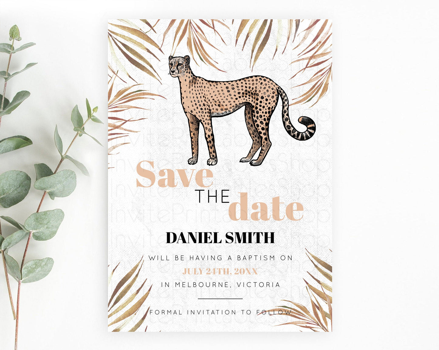 Cheetah Save The Date Template Cheetah Party Save The Date Safari Adventure Cheetah Minimal Theme 1st Birthday Baptism Baby Shower D10291