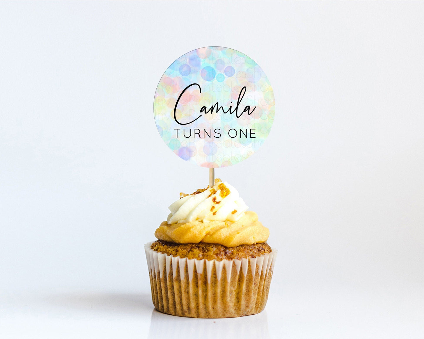 Pastel Cupcake Toppers Pastel Confetti Cupcake Topper Bubbles Sprinkles Colorful Rainbow Confetti Cupcake First Birthday Party Decor D10444