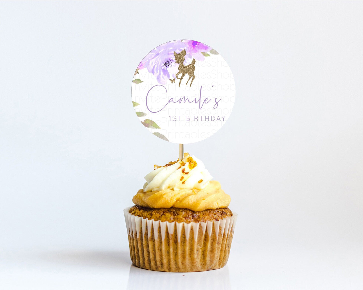 Fawn Cupcake Toppers Deer Cupcake Toppers Enchanted Forest Party Butterfly Pastel Flowers Woofland Cupcake Toppers First Birthday D10914