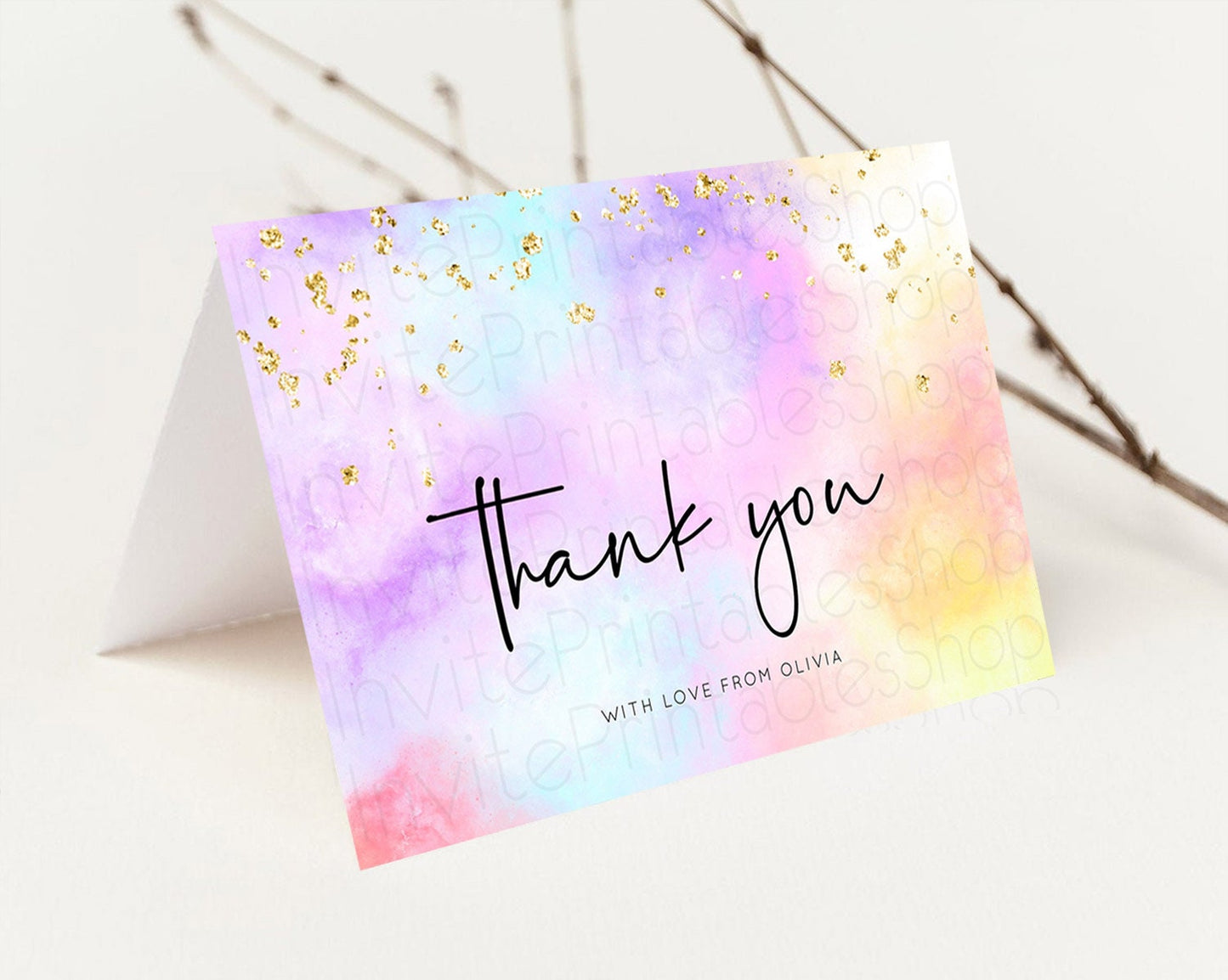 Pastel Thank You Rainbow Thank You Card Colorful Pastel Birthday Thank You Card Confetti Watercolor Pastel Teacher Thank You Cards D10438