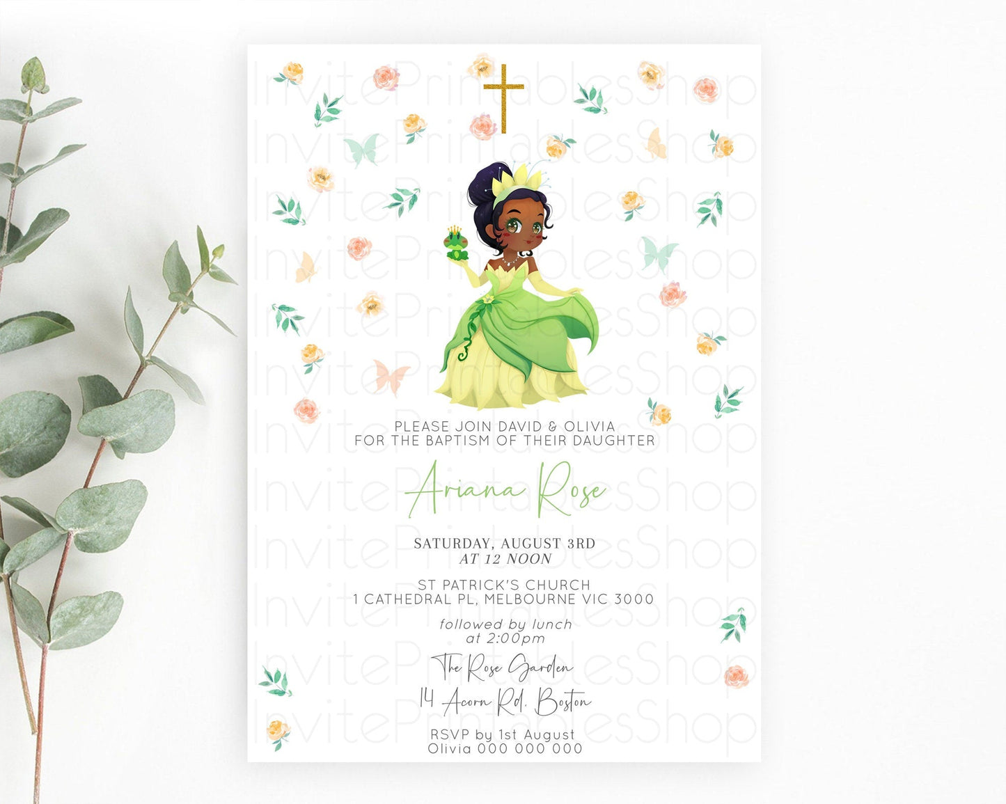 Princess Baptism Invitation Enchanted Castle Baptism 1st Birthday Invitation Royal Party Pastel Floral Secret Garden Christening D10358