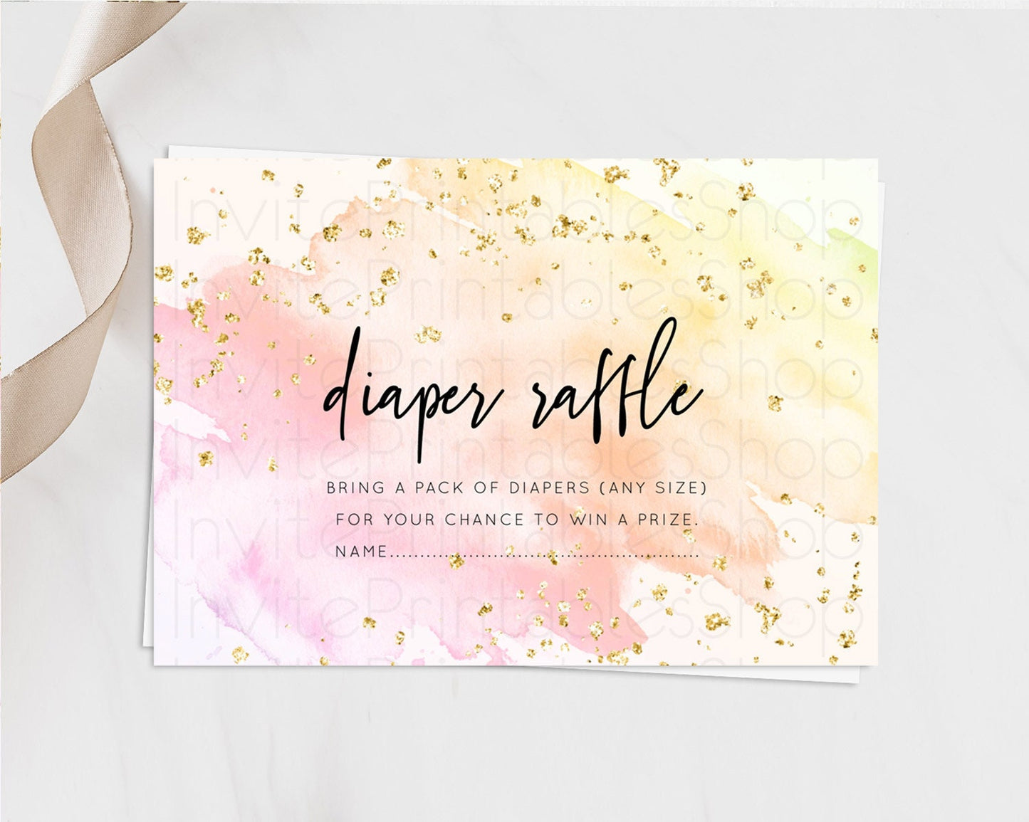 Pink Diaper Raffle Card Watercolor Diaper Raffle Insert Pastel Pink Baby Shower Diaper Ticket Pink Watercolor Splash Raffle Game D10167