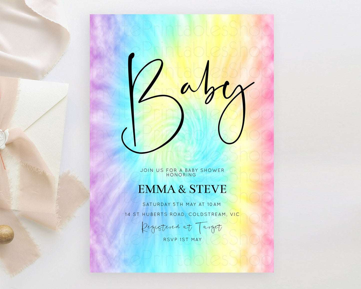 Pastel Baby Shower Invitation Rainbow Baby Shower Invitation Colorful Pastel Watercolor Invitation Gold Glitter Sprinkles Ombre D10578